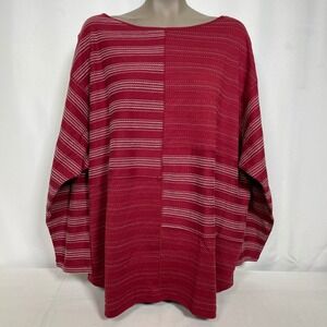 Chaps Red Multi Textured Stripe Long Sleeve Cotton Knit Top Women's 2X NWT